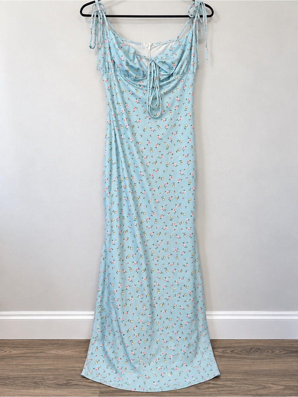 SHEIN Light Blue Floral Tie-Strap Maxi Dress